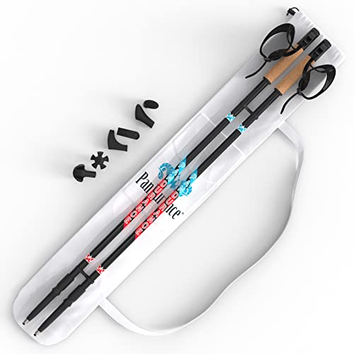 PanDurance® Carbon Nordic Walking Stöcke – 100% 3K Carbon Ausrüstung | Teleskop Lauf- und Wanderstock - extrem robust und leicht | All-Around Naturkork Komfortgriff, Wasserfeste Tasche