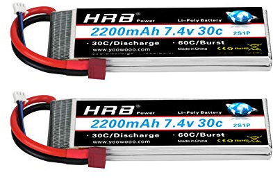 HRB 2PCS Batteria Lipo 2S 7.4V 2200mAh 30C con Deans T per RC elicottero aereo auto barca camion