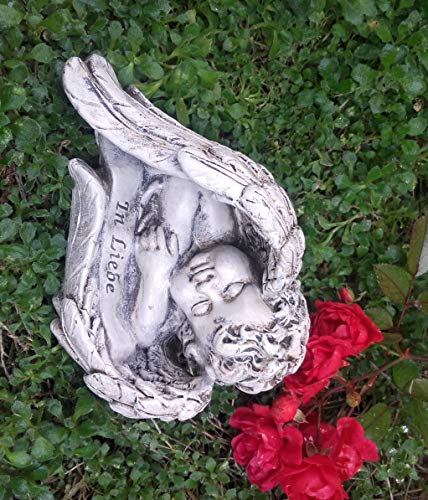 Radami Engel Gedenkstein Grabengel Grabherz - In Liebe - Grabschmuck Grabdekoration