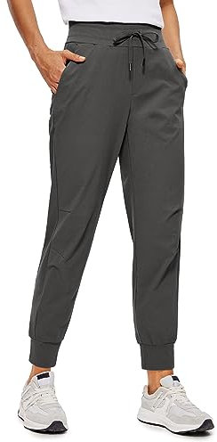 CRZ YOGA Damen Lässige Sporthose Tunnelzug Taille Jogger Pants Jogginghose Freizeithose mit Taschen - 70cm Berggrün 38