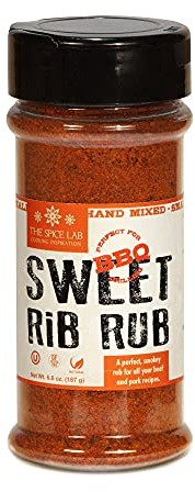 The Spice Lab Sweet Rib Rub for Smoking - BBQ Rub Seasoning - 5.8 oz Shaker - All-Natural Sweet Heat Smoker Spices for Chicken, Pork Belly, Ground Beef & Baby Back Ribs - Kosher Vegan Spices - 7062