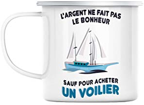 Tazza in metallo smaltato a vela – argento non fa il bonheur barca mare