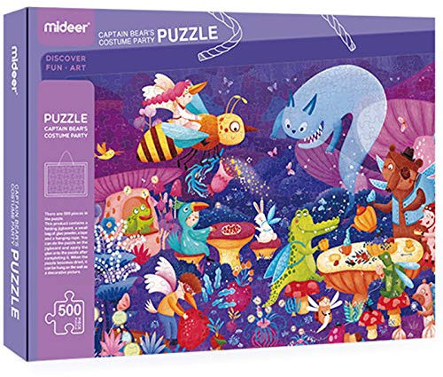 boppi Mideer Puzzle - Captain Bear's Geburtstags Party. 500 Puzzleteile für Kinder ab 6 Jahren. Kinder Puzzel mit 52 cm Durchmesser, einem Bilderrahmen und Einer Kordel zum Aufhängen
