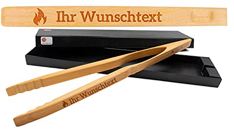 Zetzsche Grillzange 46 cm mit Namen oder Wunschtext graviert inkl. Geschenkverpackung, Design Holzzange Greta, Buchenholz, perfekt zum Grillen, Raclette oder Küche