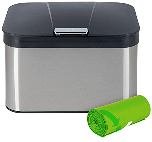 ONVAYA® Biomülleimer für die Küche | Komposteimer mit Deckel | Abfallbehälter aus Edelstahl für Biomüll | Bio Abfalleimer | geruchsfrei & luftdicht | 4,3 Liter (Edelstahl Silber mit Müllbeutel)