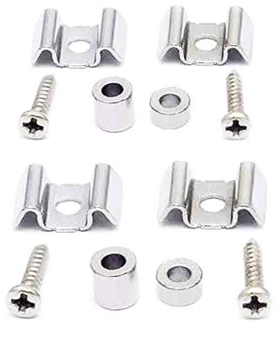 AYUBOUSA 2Set Guitar String Trees String Retainer Guides Compatible with Strat Tele Style Electric Guitar Bass Parts Replacement Pack of 4pcs with Mounting Screws Chrome.