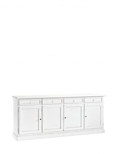Mar.c.a. Design - Sideboard für Wohnzimmer, Pappelholz, mattweiß, elegant, Shabby Chic, Sideboard, Wohnzimmerschrank mit 4 Türen, hergestellt in Italien – Maße: 205 x 42 x 86 cm.