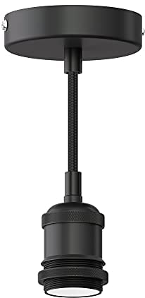 ledscom.de Pendelleuchte/Hängelampe RETRA, Textilkabel, schwarz matt, 1x E27 max. 60W