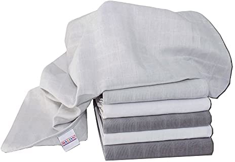 Mulltücher/Mullwindeln/Spucktücher / 6er Pack, 70x70cm, schadstoffgeprüft Öko-Tex Standard 100, 100% BW, doppelt gewebt, Premium Qualität - (Grau Weiß)