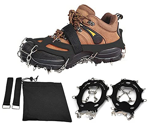 Premium Steigeisen für Bergschuhe mit 19 Spikes - Profi Anti-Rutsch Schuhkrallen für Schnee & EIS - Winter Grödel Spikes für Schuhe - Schuh-Ketten zum Wandern(XL)