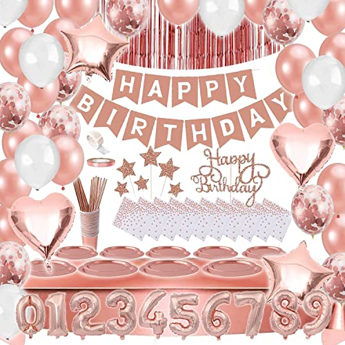 Bea's Party Platos desechables elegantes, platos y vasos para cumpleaños rosa, vajilla desechable navidad elegante, adornos cumpleaños oro rosa, platos descartaveis fiesta