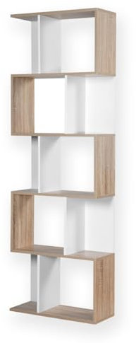 Calicosy - Bibliothèque Multi-Cases de Rangement - Style Tendance Bois et Blanc - Nombreux Rangements - Meuble pour Salon, Chambre, Entrée - L 60 x P 24 x H180 cm