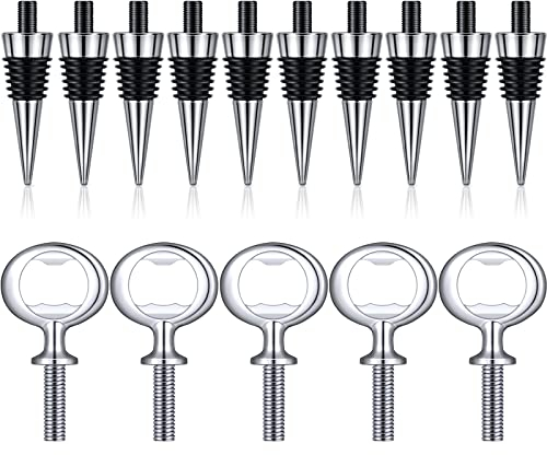 10 Pcs Metal Wine Stopper and 5 Pcs Blank Stainless Steel Bottle Opener Chrome Bottle Stopper Bottle Opener Inserts Set Hardware for Wedding Wine Party Wood Turning DIY Project Craft (Silver)