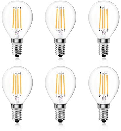 Bonlux E14 Dimmable Bulb 4W SES LED Golf Ball Bulb Warm White 2700K | P45 G45 Mini Globe Small Edison Screw Light Bulb, 40W Equivalent, Vintage Clear Glass Small Round Light Bulb (6 Pack)