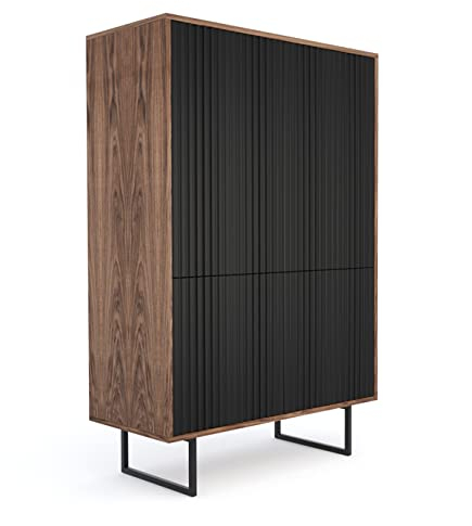 Mayaadi-Home Kommode Wohnzimmer Wohnzimmerschrank Sideboard Highboard Regal Stauraum Anrichte Esszimmer Schlafzimme ABATO 104 Lines Walnuss Schwarz