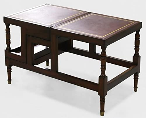 Casa Padrino Luxus Jugendstil Couchtisch Dunkelbraun/Bordeauxrot/Gold - Ausklappbare Massivholz Bibliothekstreppe mit Echtleder - Jugendstil Wohnzimmer Möbel - Edel & Prunkvoll