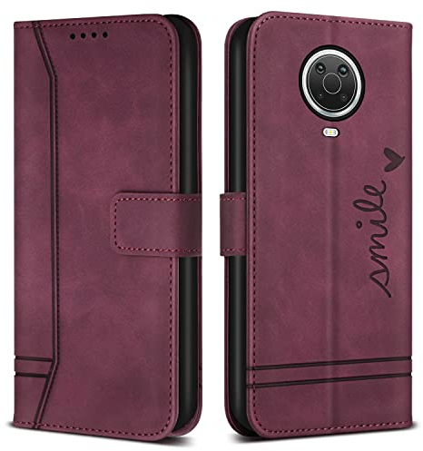 Bravoday Hülle für Nokia G10 / Nokia G20 / Nokia G30, PU Ledertasche Handyhülle Flip Schutzhülle Kompatibel mit Nokia G10 / Nokia G20 / Nokia G30, mit Kartenfäch & Kickstand, Weinrot