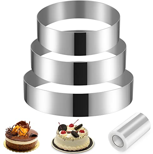 3 pcs Cercle a Patisserie 10 15 20cm, Cadre Pâtissier Rond Inox Argent avec Collier à Gâteau, Moule Cercle à Gateau Cookie Cutter Cadre Moule Entremet Fondant Gelée Mousse Argent Accessoire Patisserie | Collier à Gâteau, Moule Cercle à Gateau Cookie Cutter Cadre Moule Entremet Fondant Gelée Mousse Argent Accessoire Patisserie