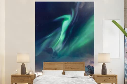 Selbstklebend Tapete Wandpapier Wandaufkleber Fototapete Tapeten Wanddeko 225x350 cm Norwegen Polarlicht, Norwegische Küste