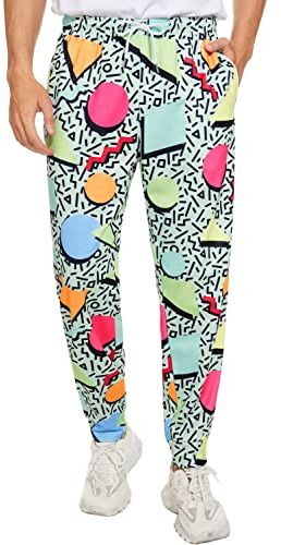80er 90er Jahre Herren Sweatpants Retro Kostüme Hip Hop Trainingshose Vintage Jogger Workout Hose Sport Outfits für Männer und Frauen, Blaugrün/EIN Hauch von Paradies (Trace of Paradise), Groß