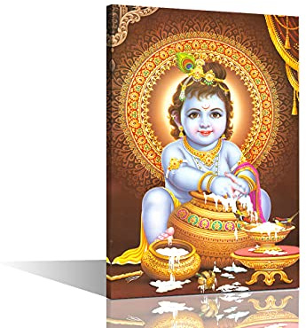 Krishna Wandkunst Hindu-Gott Wanddekoration Lord Krishna Bilder für Schlafzimmer, 1 Stück, gerahmt, fertig zum Aufhängen von Postern und Drucken (30.5 cm Bx45.7 cm H)