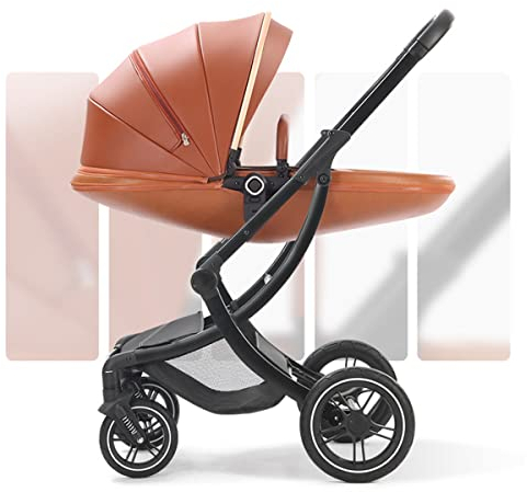 Luxus-Kinderwagen Im Eierschalen-Design, Sitz+Schlafkorb, Hochklappbarer Kinderwagen Mit Hoher Landschaft, Neugeborener Kinderwagen Mit Rahmen Aus Aluminiumlegierung, Getränkehalter ( Color : Brown )