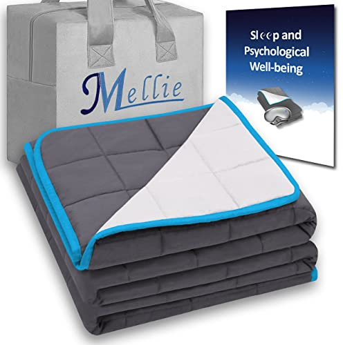 Mellie Luxuriöse Gewichtsdecke für Erwachsene, 9,5 kg, Grau / Weiß, mit Reisetasche, für Stress, Schlaflosigkeit, Angstlinderung, Gewichtsdecke für Autismus, 180 x 200 cm, ohne Bezüge