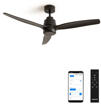 CREATE / WINDSTYLANCE DC/Ventilador de techo negro con Wifi y mando / 40W, Silencioso, Ø132 cm, 6 velocidades, temporizador, verano-invierno, doble altura, motor DC