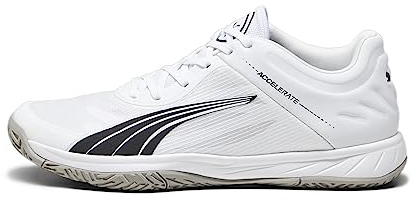 PUMA Unisex Accelerate Turbo Indoor Court Shoe, White Black Concrete Gray, 41 EU