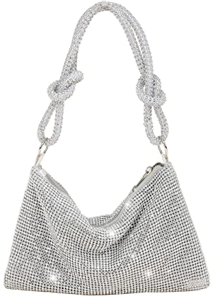CORIOS Abendtasche Damen Strass Clutch Bag Shiny Diamant Handtasche Strasssteine Schultertasche Glitzer Umhängetasche Klein Tasche für Hochzeit Abschlussball Bankett-Party Silber