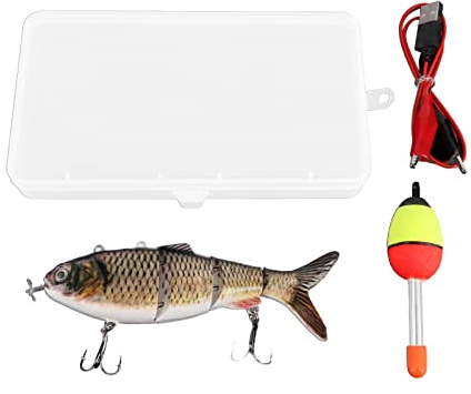 VBESTLIFE Elektrisch Gegliederte Swimbaits, Wiederaufladbarer USB-Mehrfachgelenk-Elektrofischköder mit Grünem LED-Licht, Lebensechte Harte Schwimmfischköder für Süßwasser-Salzwasser