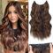 Unsichtbare Extension mit Gummiband Braun Haarverlängerung Clips Lang locken Haar Extensions Synthetik wie Echthaar Günstig Haarteil Extensions mix Braun 068F