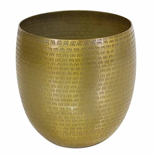 Casa Moro Orientalischer Blumentopf Übertopf Vega M Gold 29x30 cm Pflanzkübel rund aus Aluminium mit Hammerschlag verziert Boho Metall Blumen-Kübel | ABK703