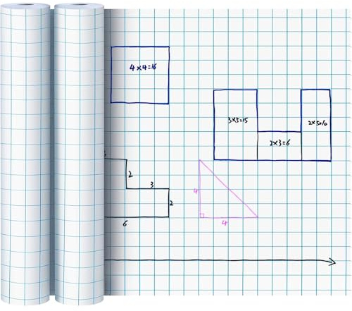 Jetec 2 Rollen Millimeterpapier, großes Millimeterpapier, Gitterpapier, Papierrasterrolle mit 2.5 cm Rasterlineal für Zuhause, Schule, Klassenzimmer, Lehrbedarf, Kinder, Geschenke, 19.7 Zollx60 m