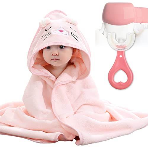 DKDDSSS 2PCS Serviette de Bain Capuche Bébé, Sortie de Bain Douce, Cape à Capuche Super Absorbante, Idée Cadeau Naissance, Pink