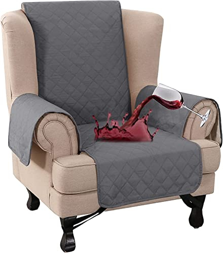 LINGKY Ohrensessel Überzug, Sessel-Überwürfe 100% Wasserdicht Sesselschoner Gesteppte Sesselbezug rutschfeste Sesselhusse Stuhlbezug mit Armlehne Hohe Rückenlehne (Grau)