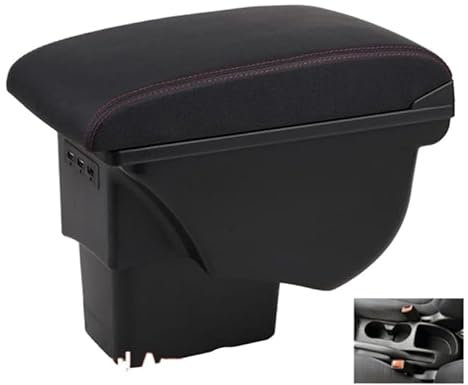 Universal Center Console Lederpolster Für Kia Soul Armlehne Box Leder Auto Innen Teile Center Console Armlehne Box Auto Armlehnen Lagerung mit USB Links-hand stick ( Color : A Red line with usb )