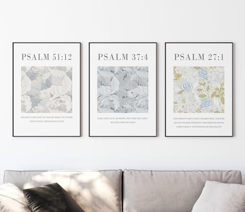 timalo SALT-AND-LIGHT® Christliche Wandbilder Bibelverse Deutsch Poster 3 Stück im 3er Set Wanddeko Wohnzimmer Deko Schlafzimmer | Psalmen | A3