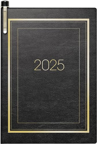 BRUNNEN Taschenkalender Modell 713 (2025), 2 Seiten = 1 Woche, A7, 160 Seiten, SOFT-Einband mit Ziergoldrand, schwarz