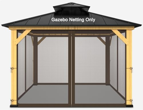Pavillon-Ersatz-Mückennetz, universal, 4 Paneele, Netzwände mit Reißverschlüssen (nur Netz), 3 x 3,6 m, Braun