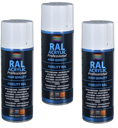 FAREN RAL ACRYLIC, Vernice spray Acrilica 100%, Smalto FIDELITY RAL, Colori Brillanti a Rapida Essiccazione, 400ml (RAL 6005 VERDE MUSCHIO)(3pz)