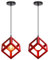 iDEGU 2 Stück Pendelleuchte, modern, Würfelform, Deckenleuchte, Lampenschirm im geometrischen Stil, aus Metall, E27, Hängeleuchte, für Schlafzimmer, Wohnzimmer, Restaurant – 16 cm, Rot