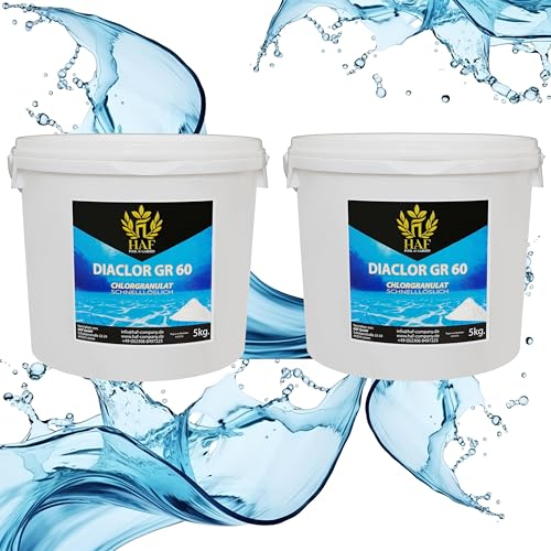 HAF® Schnelllösliches Chlorgranulat 10 kg mit hohem Aktivchlor Gehalt I Schnell wirkendes S-Granulat für Desinfektion von Pool, Schwimmbad & Whirlpool - Qualität: Made in Europe - Menge: 2 x 5 kg
