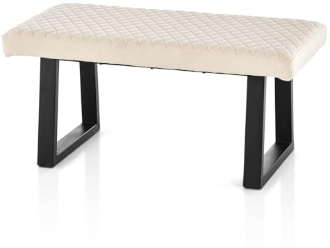 TUKAILAI Sitzbank esszimmer 100cm, Sitzbank Flur Esszimmerbank Garderobenbank Bettbank Polsterbank Küchenbank mit Samt Sitzkissen und Metallbeinen,für Esszimmer Garderobe Küche Schlafzimmer (Creme)