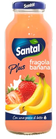 Santal Plus Succo 100% Frutta Fragola Banana Con una Goccia di Latte Confezione da 24 Bottiglie da 250 ml