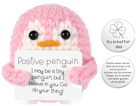 BFUZXY Pingouin Positive,Idee Cadeaux Cadeau Anniversaire Femme Homme Original,Cadeaux pour Couple et Adolescent Personnalisé,Peluche Gadget Insolite Utile,Objet Insolite pour Maison Déco(Rose)