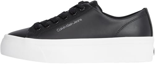 Calvin Klein Women’s Flatform Low Top Vulcanised Trainers, Black (Black/Bright White), 8