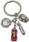 Porte-clés pompier forestier feu - Porte-clés avec camion de pompier rouge Extincteur casque de pompier et plaque en métal et zinc - Accessoire clés pour pompiers, étudiants, etc. - Porte-clés unisexe
