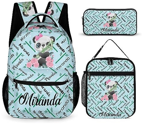 SweetJECCU Mochila de mariposa personalizada con lonchera y juego de estuche, juego de 3 mochilas escolares personalizadas, Panda-4, L, Mochila con fiambrera