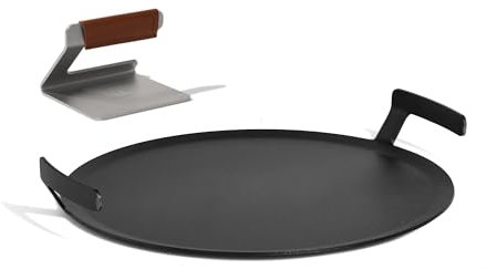 Made In Cookware - Seasoned 17 Round Carbon Steel Griddle + Grill Press - (Like Cast Iron, but Better) - Professional Cookware - Crafted in Sweden - Induction Compatible
